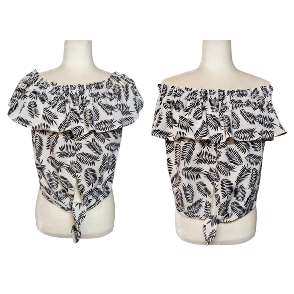 Casting LA Womens Tropical Off-Shoulder Ruffle Crop Top Size Medium